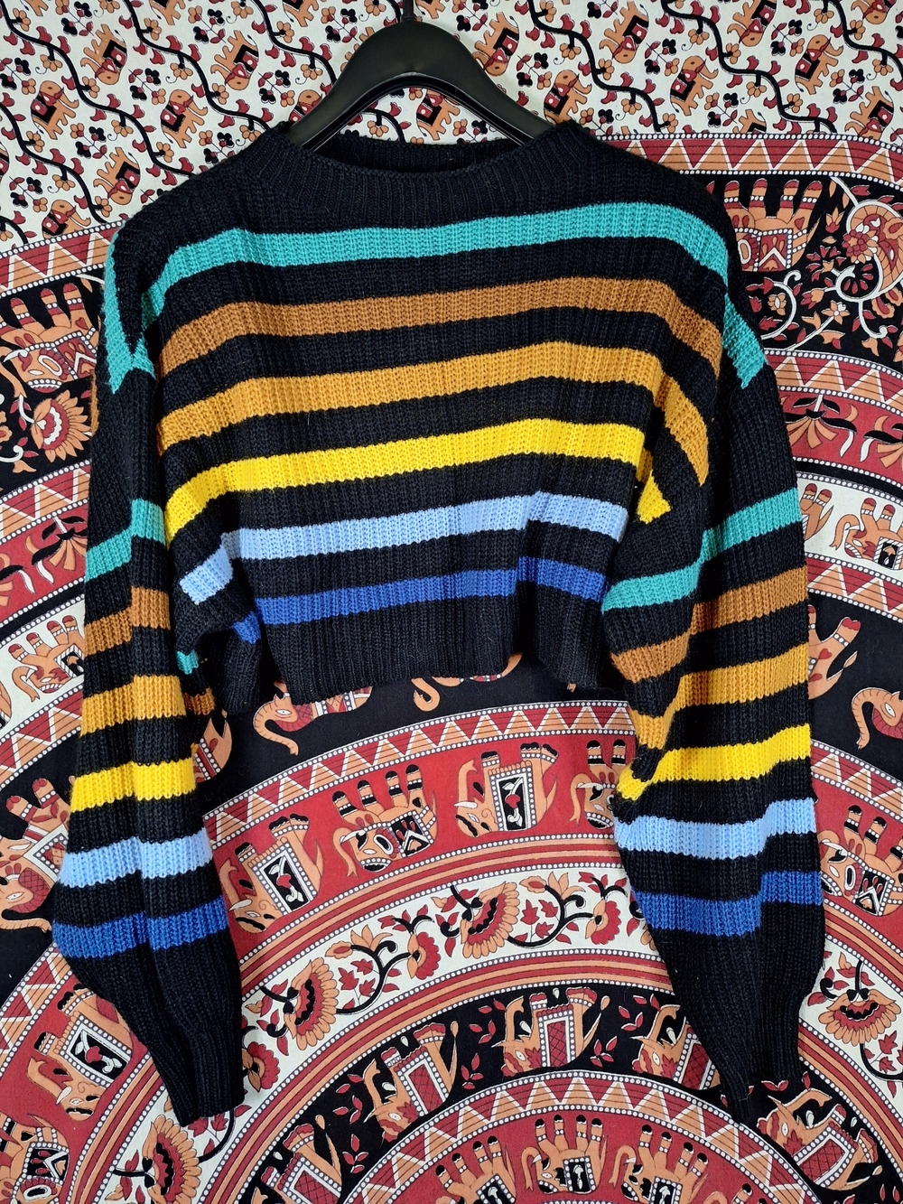SOLD Shein Rainbow Stripe Knit Cropped Drop Shoulder Sweater - Picture 8 of 8